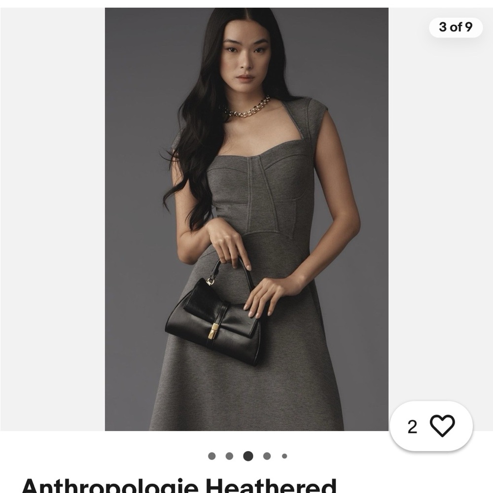 Anthropologie Charcoal Gray Structured/Tailored Midi Dress - S Small New W/Tags